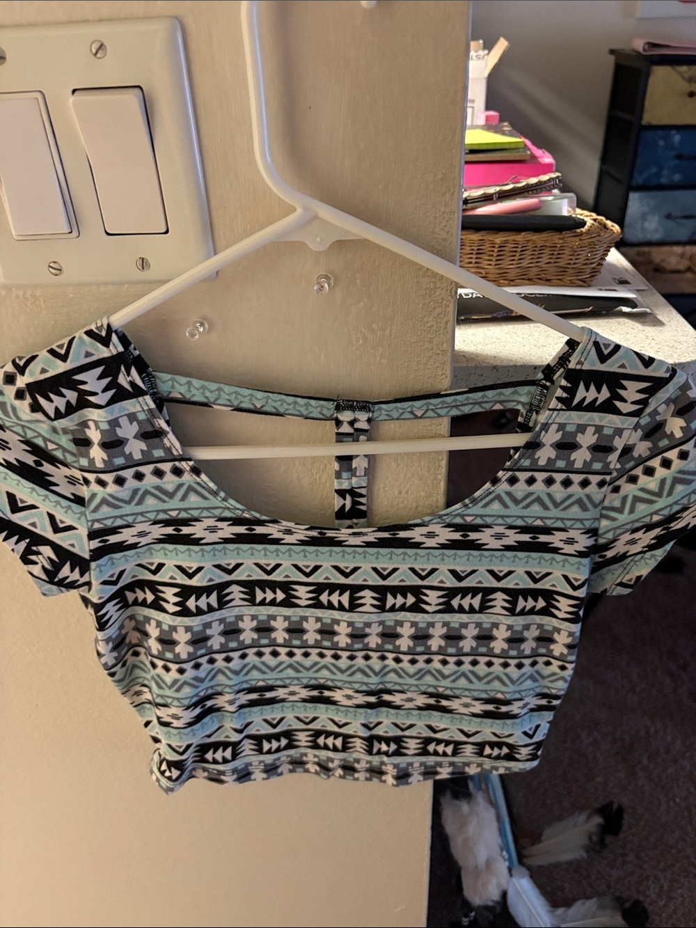 Charlotte Russe Mint and Black Aztec Crop Top